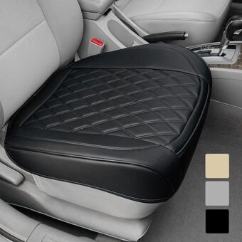 1 Pack Leather Front Car Seat Cover Bottom Car Seat, Anti-Slip and Full Wrap Driver Car Seat Protectors, Luxury Waterproof Bottom Auto Seat Cushion Pad Mat for Most Vehicles(Black)