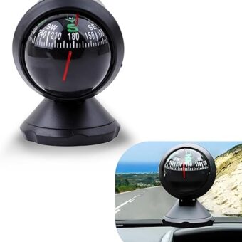 1 PC Car Compass Ornament, Self-Adhesive ABS Dashboard Adjustable Compass Ball with Base, Navigation Hiking Direction Pointing Accessory, Suitable for Cars, Off-Road Vehicles,...