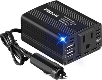 150W Power Inverter 12V DC to 110V AC Car Plug Adapter Outlet Converter with 3.1A Dual USB AC car Charger for Laptop Computer Black