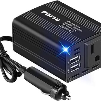 150W Power Inverter 12V DC to 110V AC Car Plug Adapter Outlet Converter with 3.1A Dual USB AC car Charger for Laptop Computer Black