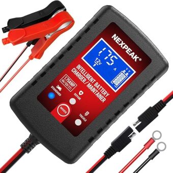 1.75-Amp Car Battery Charger, 6V and 12V Smart Fully Automatic Battery Charger Maintainer, Trickle Charger, Battery Desulfator for Car, Lawn Mower, Motorcycle, Boat, Marine Lead...