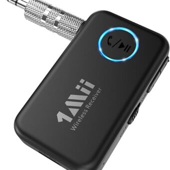 1Mii Bluetooth 5.3 Music Receiver for Car/Home Stereo, Aux Bluetooth Adapter for Car with Volume Control Supports Hands Free Calls, 16H Battery Life