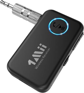 1Mii Bluetooth 5.3 Music Receiver for Car/Home Stereo, Aux Bluetooth Adapter for Car with Volume Control Supports Hands Free Calls, 16H Battery Life