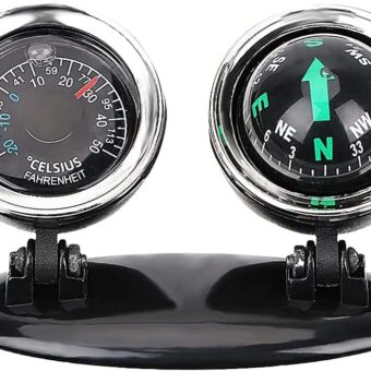 2 in 1 Car Thermometer Compass with Adhesive, Navigation/Direction Guide Ball Adjustable Vehicle Mount Dashboard Compass for Marine Boat Car Truck (Black)