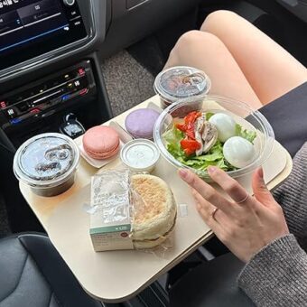 2-in-1 Drive-Thru Tray: Car Food Tray, Wood Car Trays for Eating in Parked Car, Car Desk for Laptop, Car Office, Car Cup Holder Tray, Car Table Tray Gift for Road Trip, Taxi,...