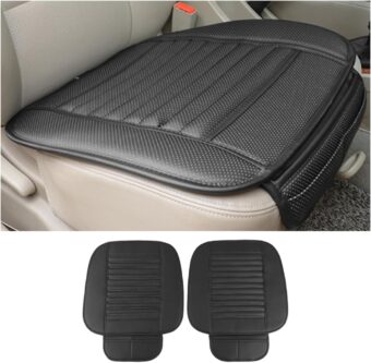 2 Pack Car Seat Covers for Front Seats, Breathable Leather Cushion Protector, Anti-Slip Driver Seat Padded with Storage Pockets, Auto Interior Decoration for Most Vehicles (Black)