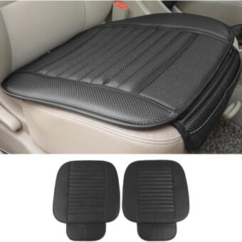 2 Pack Car Seat Covers for Front Seats, Breathable Leather Cushion Protector, Anti-Slip Driver Seat Padded with Storage Pockets, Auto Interior Decoration for Most Vehicles (Black)