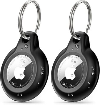 2 Pack IPX8 Waterproof Airtag Keychain with Airtag Holder Case,Full Body Shockproof,Anti-Scratch Cover Air tag for Cat,Dog,Keys,Luggage,Wallet（Black）