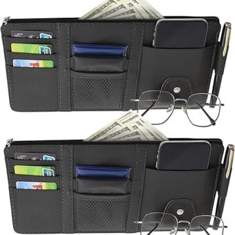 2 Packs Car Sun Visor Pocket Organizer, Personal Belonging Storage Pouch for Trucks and Cars, Drving License, Insurance Document Holder, Pen, Key, Phone