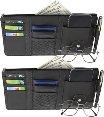 2 Packs Car Sun Visor Pocket Organizer, Personal Belonging Storage Pouch for Trucks and Cars, Drving License, Insurance Document Holder, Pen, Key, Phone