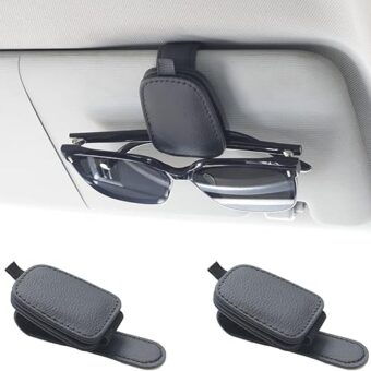 2 Packs Sunglasses Holders for Car Visor - Magnetic Leather Sunglasses Holder and Ticket Card Clip - Car Visor Accessories (Black)