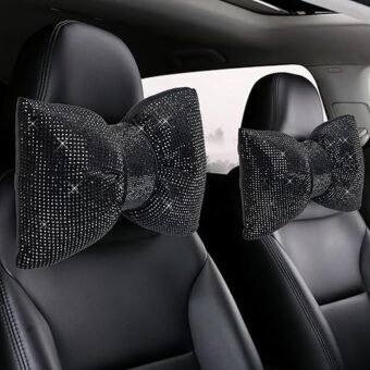 2 PCS Bling Car Pillows,Rhinestones Bowknot Car Headrest Pillow,Car Neck Pillow for Driver Relax Necksupport,Sleeping Travel Support Neck Pillow,Shiny Diamond Interior...