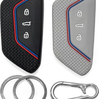 2-pcs Click&Fit Silicone Key Fob Covers Kit for 2020+ VW Golf 8 Mk8, Polo, Tiguan ID3 ID4, Skoda Octavia Kodiaq Karoq, Seat – Car Remote Key Protectors saccessories, 3-Buttons,...