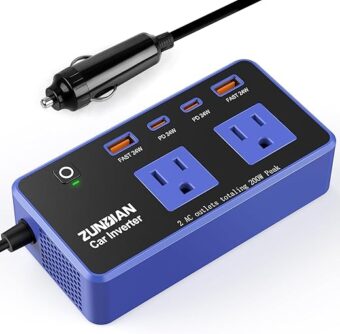 200W Car DC Power Inverter, 12V to 110V AC Inverter, Car Inverter Charger with PD 24W/ QC 24W Quick Charge, Power Inverter for Vehicles, Car Office Working, Camping, Road Trip...