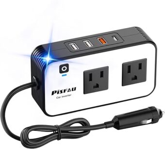 200W Car Power Inverter, PiSFAU DC 12V to 110V AC Car Plug Adapter Outlet with [20W USB-C] /USB-Fast Charger(18W) / 4.8A Dual USB/car Charger for Laptop