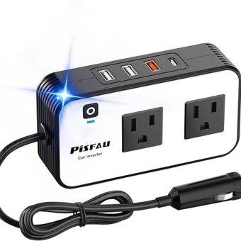 200W Car Power Inverter, PiSFAU DC 12V to 110V AC Car Plug Adapter Outlet with [20W USB-C] /USB-Fast Charger(18W) / 4.8A Dual USB/car Charger for Laptop