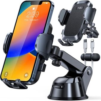 [2024 Upgrade 80LBS Strong Suction]YRU Car Phone Holder Mount,[Bumpy Road Stable]Dashboard Cell Phone Holder for Car Air Vent Windshield Phone Stand for iPhone 15 14 13 12 Pro...