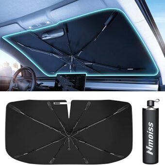 [2024 Upgrade] Nmoiss Windshield Sun Shade Umbrella for Car - [Newest Vinyl Coating] Protect Car from Sun Rays & Heat Damage Keep Cool and Protect Interior, Spring Structure...