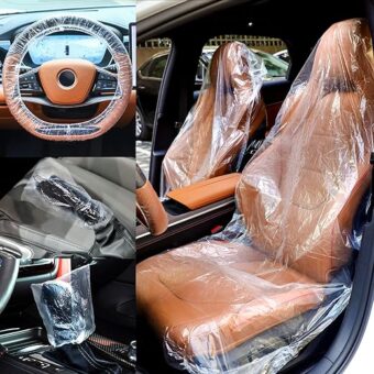 250 Pcs Disposable Car Seat Covers Plastic Seat Covers Clear Car Seat Protector Includes Wheel Covers, Gear Selector Covers and Handbrake Cover for Auto Truck Bus Accessories