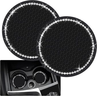 2PCS Bling Car Cup Coaster, 2.75 Inch Auto Car Cup Holder Insert Coasters Silicone Anti-Slip Crystal Rhinestone Drink Car Cup Mat, Universal Vehicle Interior Accessories for...