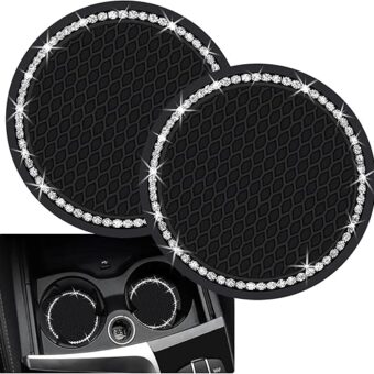 2PCS Bling Car Cup Coaster, 2.75 Inch Auto Car Cup Holder Insert Coasters Silicone Anti-Slip Crystal Rhinestone Drink Car Cup Mat, Universal Vehicle Interior Accessories for...