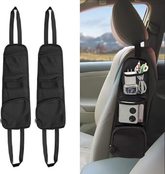 2PCS Car Seat Storage Hanging Bag, Multi-Pocket Seat Side Organizer, Multifunctional Mesh Net Pocket, Can Hold Mobile Phone, Wallet, Glasses, Suitable for Cars, SUVs, Trucks