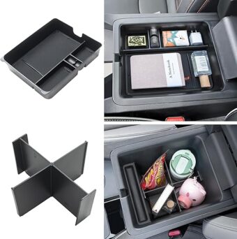 2PCS Center Console Organizer and Armrest Divider for 2023-2025 Honda Pilot, 2024 Honda Ridgeline/Passport Accessories Interior Secondary Storage Box ABS Plastic Material