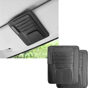 2PCS Small Leather Car Sun Visor Organizer, Multifunctional Auto Visor Document Holder with Sunglasses Clip, Universal Car Interior Organizer for Driving License, Card, Pen...