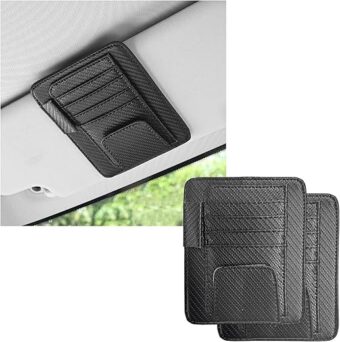 2PCS Small Leather Car Sun Visor Organizer, Multifunctional Auto Visor Document Holder with Sunglasses Clip, Universal Car Interior Organizer for Driving License, Card, Pen...