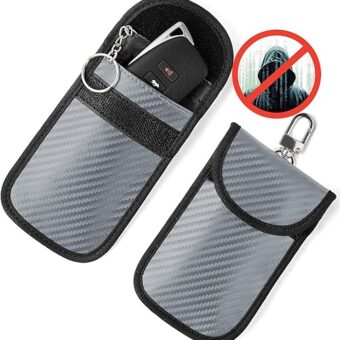 2PK faraday key fob protector，faraday bags for key fob signal blocker，Anti-Theft faraday pouch for Car RFID key Signal Blocking Anti-Hacking Grey (Carbon Fiber)