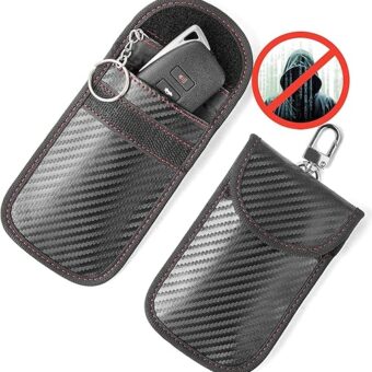 2PK faraday key fob protector，faraday bags for key fob signal blocker，Anti-Theft faraday pouch for Car RFID key Signal Blocking Anti-Hacking Black (Carbon Fiber)