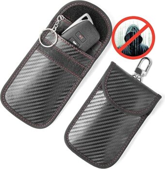 2PK faraday key fob protector，faraday bags for key fob signal blocker，Anti-Theft faraday pouch for Car RFID key Signal Blocking Anti-Hacking Black (Carbon Fiber)