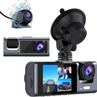 3 Channel Dash Cam Front and Rear Inside, 1080P Dash Camera for Cars, Dashcam Three Way Triple Car Camera with IR Night Vision, Loop Recording, G-Sensor, 24 Hours Recording,...