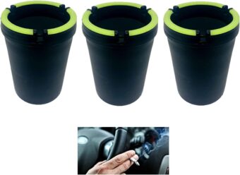 (3 Pack Jumbo) Glow in the Dark Butt Bucket Ashtray Cigarette Self-Extinguishing Cup Car Ash Holder Portable Truck Home Office Black