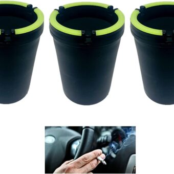 (3 Pack Jumbo) Glow in the Dark Butt Bucket Ashtray Cigarette Self-Extinguishing Cup Car Ash Holder Portable Truck Home Office Black