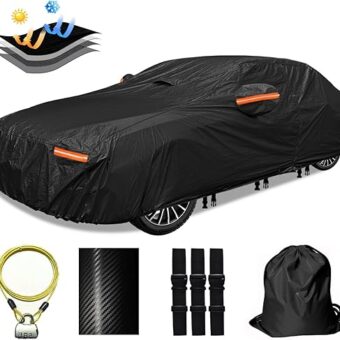 30 Layers Car Cover for Automobiles All Weather Waterproof, Outdoor Snowproof UV Protection Windproof, Door Zipper, Soft Cotton, Heavy Duty Universal Car Covers, (Black, Fit...