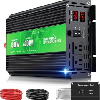 3000W Power Inverter,Peak Power 6000W 12V DC to AC 110V120V,Remote Control with 2AC Outlets and 2.4USB Port,LCD Display for Power Converter,Outdoor Activities,Emergency,Vehicles...