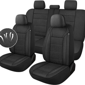 3D Air Mesh Car Seat Covers Full Set, Breathable Split Bench Compatible Seat Covers for Cars, Universal Car Interior Covers for Most Sedan Truck SUV Vans(Black)