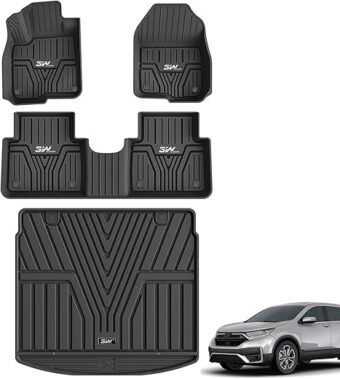 3W Floor Mats & Cargo Liner Fit for Honda CR-V 2017-2022, Honda CRV Accessories TPE All Weather Custom Fit Floor Liner and Cargo Mats in Upper Position, Black(NOT for Hybrid)