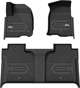 3W Floor Mats Fit for 2019-2024 Chevy Silverado/GMC Sierra Denali 1500 & 2020-2024 GMC Sierra 2500HD/3500HD Crew Cab TPE All Weather Floor Liner Car Mats, Fit For 2nd Row with...