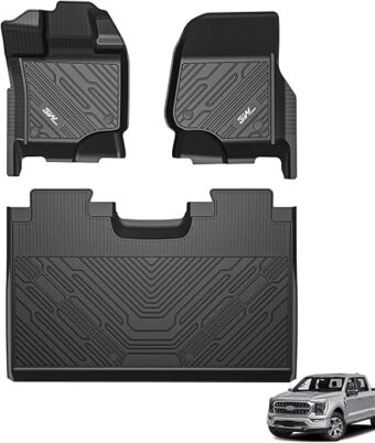 3W Floor Mats Fit for Ford F150/F-150 Lightning SuperCrew Cab 2015-2024, TPE All Weather Custom Fit Car Accessories 1st and 2nd Row Full Set Car Liners (Without Under-Seat Storage)