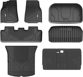 3W Tesla Model Y Floor Mats, All-Weather TPE Floor Liner Compatible for Tesla Model Y 2020-2024, Full Set Black Floor Mats, Cargo Liner and Rear Seat Back Mats Accseeories for...