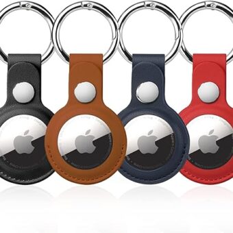 4 Pack Airtag Holder for Apple Air Tag Keychain, PU Leather Airtag Case, Air Tagsmate for Luggage, Comes with Ring Metal Snap Keyring for Luggage, Keys, Pets, Kids Bag