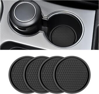 4 Pack Car Cup Holder Coaster, 2.75 Inch Diameter Non-Slip Universal Insert Coaster, Durable, Suitable for Most Car Interior, Car Accessory for Women and Men (Black)