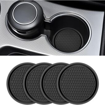 4 Pack Car Cup Holder Coaster, 2.75 Inch Diameter Non-Slip Universal Insert Coaster, Durable, Suitable for Most Car Interior, Car Accessory for Women and Men (Black)