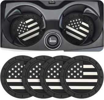 4 Pack Car Cup Holder Coasters, Colored American Flag US Flag Insert Car Cup Coaster, 2.75 Inch Anti Slip Shockproof Embedded Drink Mat, Vehicle Interior Decor Accessories