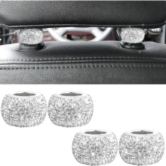 4 Pack Car Headrest Collars, Bling Car Head Rest Collars Rings Decor, Rhinestone Car Head Rest Collars, Diamond Interior Car Seat Accessory, Crystal Decoration Charms for Car...