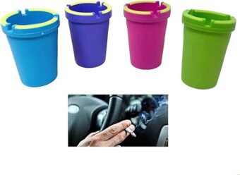 4 Pack Glow in the Dark Butt Bucket Ashtray Cigarette Self-Extinguishing Cup Car Ash Holder Portable Truck Home Office (Pink/Blue/Purple/Green)