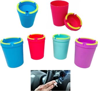 (4 Pack Jumbo) Glow in the Dark Butt Bucket Ashtray Cigarette Cup Car Ash Holder Portable Truck Home Office (Colors May Vary)