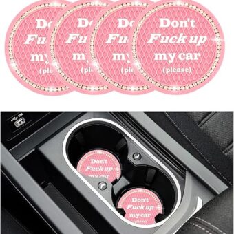 4 PCS Bling Car Cup Coaster, 2.75 Inch Anti-Slip Cup Holder Insert Coasters, Universal Crystal Rhinestone Auto Drink Car Cup Mat, Interior Car Accessories for Women Girls (Pink)